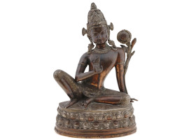 ANTIQUE NEPALESE COPPER AND BRASS FIGURE OF INDRA