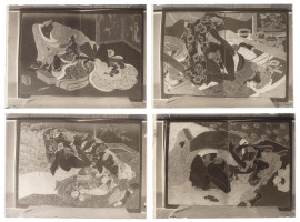 ANTIQUE JAPANESE GLASS PLATE NEGATIVES WITH SHUNGA SCENES