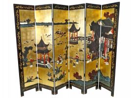 CHINESE EXPORT ROOM DIVIDER LACQUERED HAND PAINTED WOOD