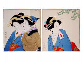 MEIJI JAPAN PAIR OF WOODBLOCKS BY UEMURA SHOEN