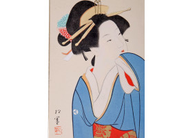 MEIJI JAPAN PAIR OF WOODBLOCKS BY UEMURA SHOEN