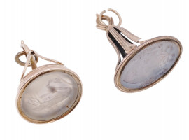 EDWARDIAN 14K GOLD SMOKY QUARTZ SEAL FOB PENDANTS