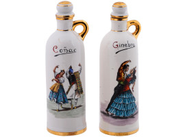 SPANISH HAND PAINTED PORCELAIN ALCOHOL BOTTLES