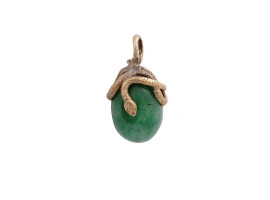 RUSSIAN 88 GILT SILVER JADE EGG PENDANT WITH SNAKE