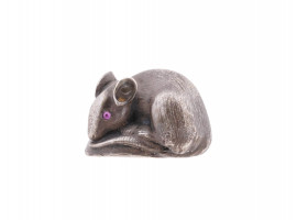 RUSSIAN SILVER FIGURE OF MOUSE WITH GEMSTONE EYES