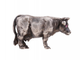 RUSSIAN 84 SILVER COW FIGURINE WITH RUBY EYES