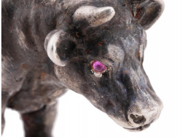 RUSSIAN 84 SILVER COW FIGURINE WITH RUBY EYES