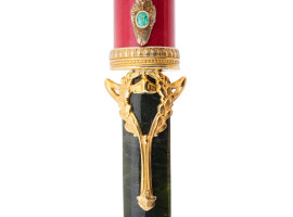 RUSSIAN GILT SILVER JADE LETTER OPENER WITH SNAKE