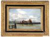 ANTIQUE BELGIAN HARBOUR OIL PAINTING BY ROBERT MOLS PIC-0