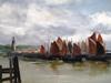 ANTIQUE BELGIAN HARBOUR OIL PAINTING BY ROBERT MOLS PIC-1