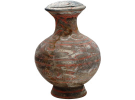 ANCIENT CHINESE HAN DYNASTY POTTERY COVERED JAR HU
