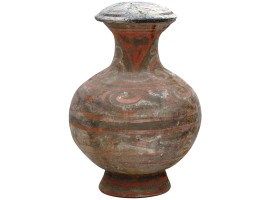 ANCIENT CHINESE HAN DYNASTY POTTERY COVERED JAR HU
