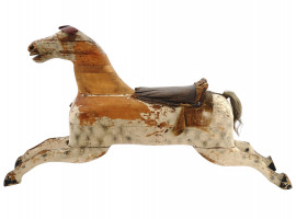 ANTIQUE LEATHER EARS CARVED WOODEN ROCKING HORSE