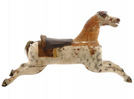 ANTIQUE LEATHER EARS CARVED WOODEN ROCKING HORSE