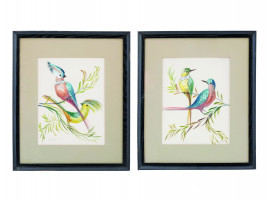 BIRDS OIL PAINTINGS ON SATIN SIGNED BY LA FURET