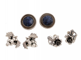 MEXICAN STERLING AND LAPIS LAZULI CLIP EARRINGS