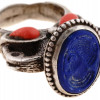 ANTIQUE INDIAN STERLING LAPIS LAZULI CORAL RING PIC-0