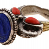ANTIQUE INDIAN STERLING LAPIS LAZULI CORAL RING PIC-2