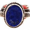 ANTIQUE INDIAN STERLING LAPIS LAZULI CORAL RING PIC-1