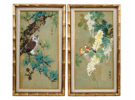 TWO ANTIQUE CHINESE HAND-PAINTED HUAWU PAINTINGS