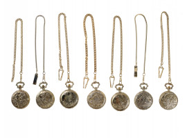 SET OF SEVEN REMINGTON POCKET WATCHES WITH CHAINS