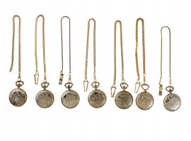 SET OF SEVEN REMINGTON POCKET WATCHES WITH CHAINS