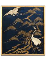 ANTIQUE JAPANESE CRANES HAND EMBROIDERED PANEL