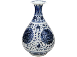 ANTIQUE CHINESE FLORAL BLUE WHITE PORCELAIN VASE