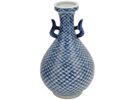 CHINESE LATTICE BLUE WHITE PORCELAIN VASE W HANDLES