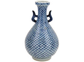 CHINESE LATTICE BLUE WHITE PORCELAIN VASE W HANDLES