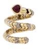 BVLGARI TUBOGAS 18K GOLD DIAMONDS RUBY SNAKE RING PIC-3