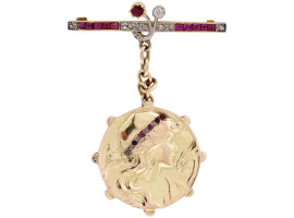GEORGES FOUQUET 18K GOLD RUBY DIAMOND PIN BROOCH