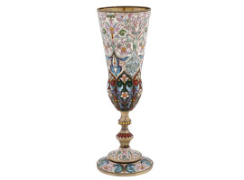 TALL RUSSIAN 88 SILVER CLOISONNE ENAMEL GOBLET CUP
