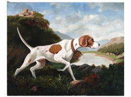 MID CENT ENGLISH HUNTING DOG OIL PAINTING SIGNED