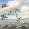 MID CENT SEASCAPE WITH DUCKS OIL PAINTING SIGNED PIC-0