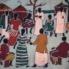 CONTEMPORARY AFRICAN TRIBAL SCENE BATIK PAINTINGS PIC-4