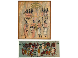 CONTEMPORARY AFRICAN TRIBAL SCENE BATIK PAINTINGS