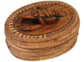 INDONESIAN HAND CARVED WOVEN BASKET BOX WOOD FIGURE