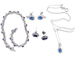VINTAGE SILVER SAPPHIRE NECKLACE, BRACELET AND EARRINGS