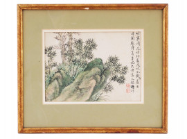 ANTIQUE CHINESE WATERCOLOR PAINTING W CALLIGRAPHY