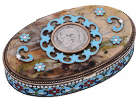 RUSSIAN GILT SILVER ENAMEL TRINKET BOX WITH COIN