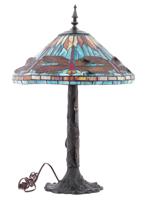 TIFFANY STYLE LEADED GLASS DRAGONFLY TABLE LAMP