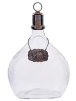 ENGLISH SILVER MOUNTED ETCHED GLASS DECANTER W TAG