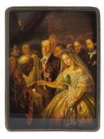 LARGE RUSSIAN LACQUER BOX THE UNEQUAL MARRIAGE