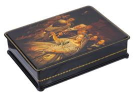 LARGE RUSSIAN LACQUER BOX THE UNEQUAL MARRIAGE