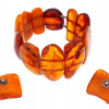 NATURAL AMBER STONE CUFFLINKS AND BEADED BRACELET PIC-0