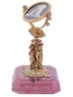 RUSSIAN 88 GILT SILVER FRAME ON RHODONITE PEDESTAL