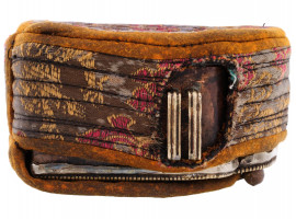 TIBETAN SILVER GAU BOX IN A HAND SEWN BAG