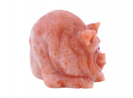 RUSSIAN CARVED AGATE PIG FIGURINE WITH RUBY EYES