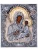 RUSSIAN TIKHVIN MOTHER OF GOD ICON IN SILVER OKLAD PIC-0